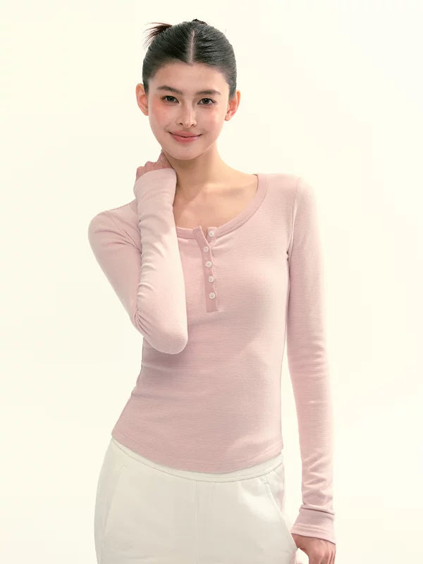 Long Sleeve Henley Neck Knit Top 3