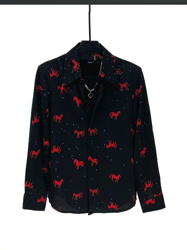 Long Sleeve Horse Print Button-Up Shirt 1