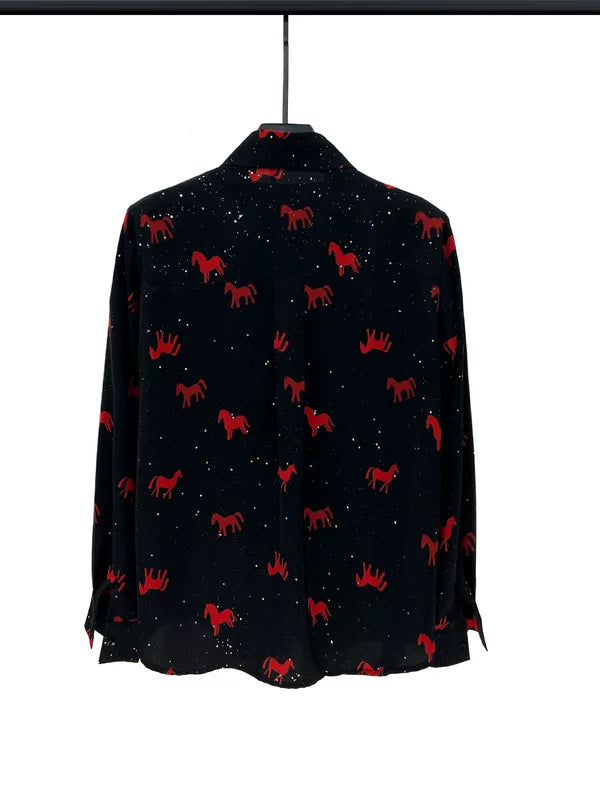 Long Sleeve Horse Print Button-Up Shirt 3