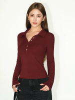 Long Sleeve Slim Fit Polo Knit Top 5