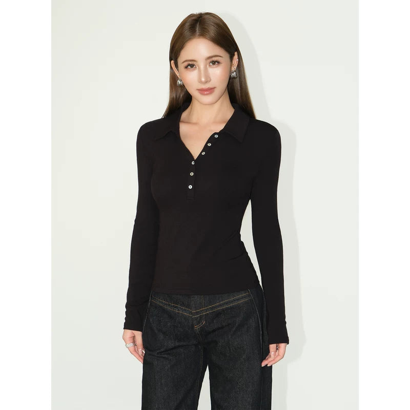 6013155445700,6013155445701,6013155445702,6013155445703, Long Sleeve Slim Fit Polo Knit Top