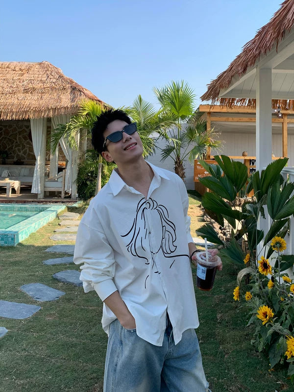 Long Sleeve Streetwear Shirt With Line Art 5