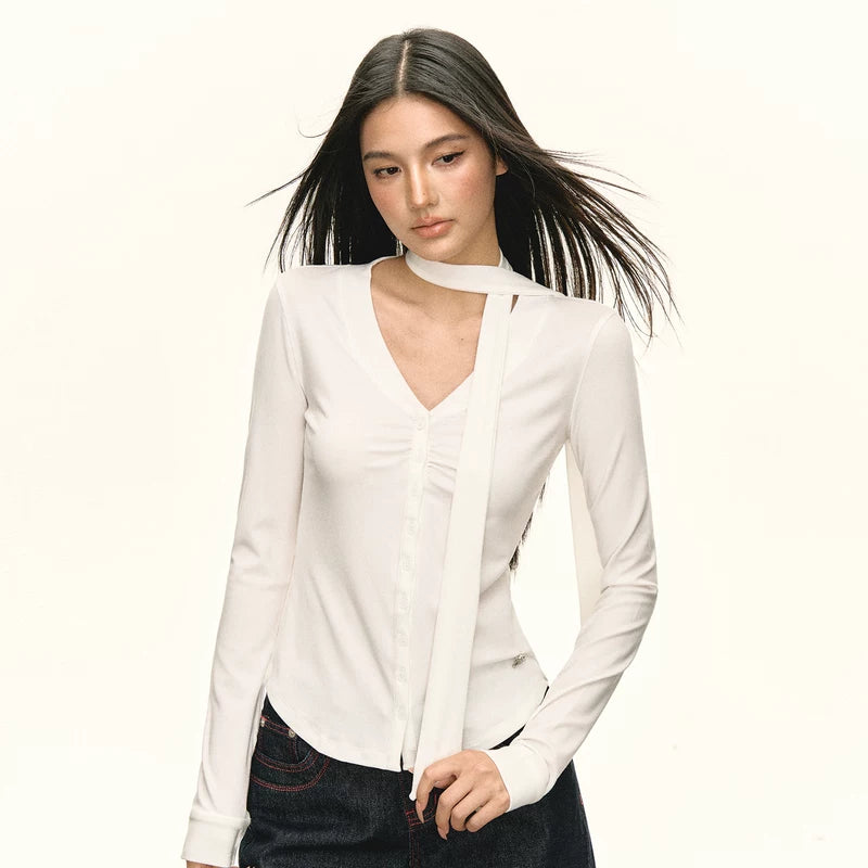 ,1627207:28320,6005701941347,1627207:28320,6005701941346,1627207:28320,6005701941348,1627207:28320,6005701941345,6005701941347,6005701941346,6005701941348,6005701941345, Long Sleeve V-Neck Scarf Detail Top