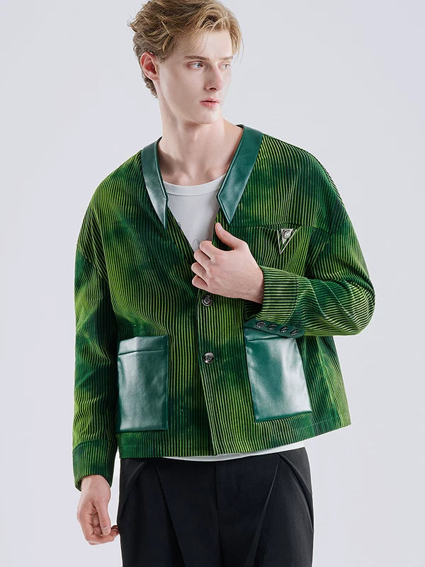 Loose-Fit Striped Velvet Patchwork Jacket 2