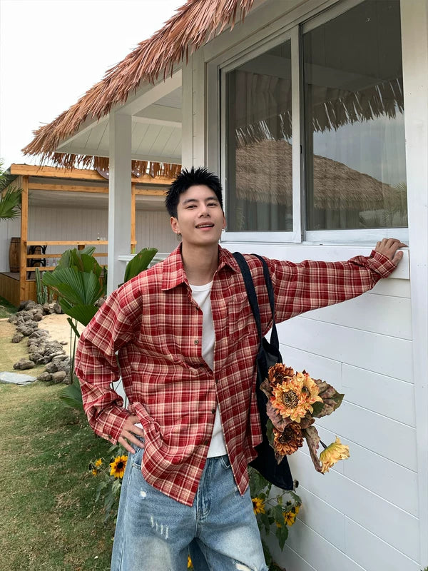 Loose Plaid Long Sleeve Casual Shirt 3