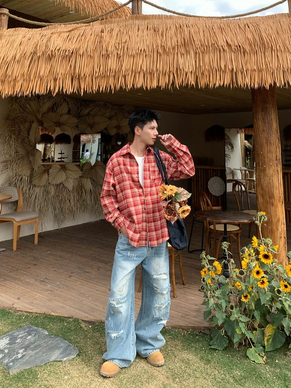 Loose Plaid Long Sleeve Casual Shirt 5