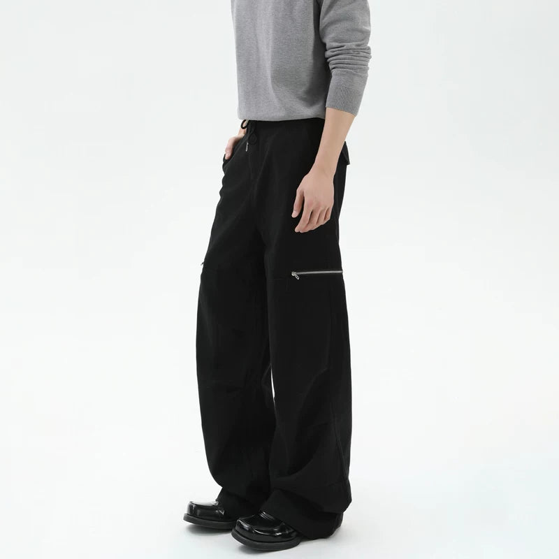 Loose Zipper Patchwork Straight Leg Pants 3