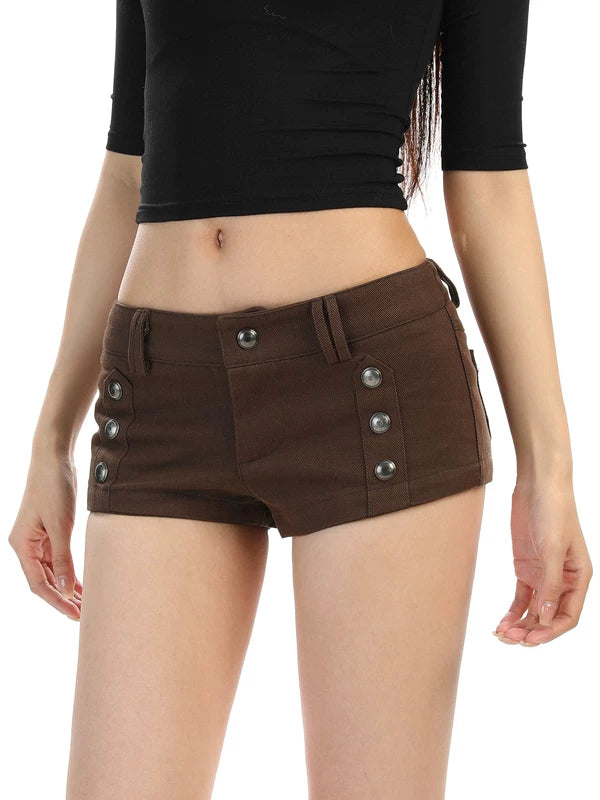 6183598318710,6183598318711,6183598318712, Low Waist Double-Breasted Denim Short Pants