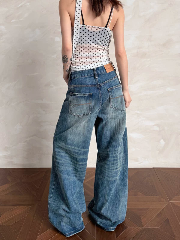 Low-Waisted Retro Wide-Leg Jeans Pants 2