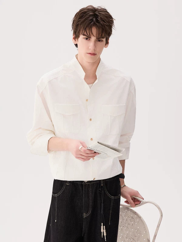 Lyocell Cotton Stand Collar Work Shirt 5