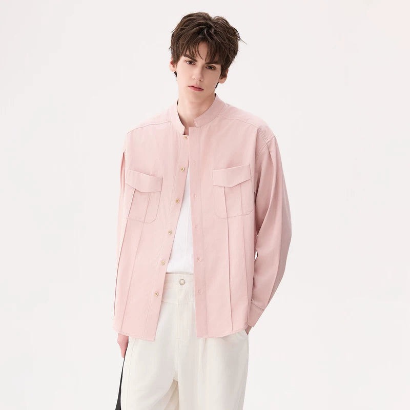 6190119070223,6190119070224,6190119070225,6190119070226, Lyocell Cotton Stand Collar Work Shirt