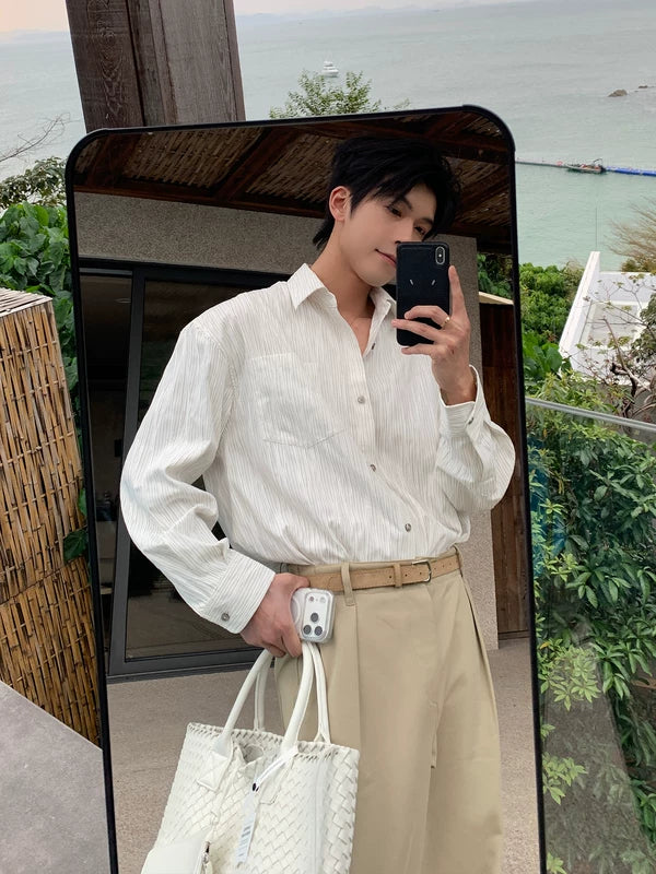 Men’s Long-Sleeve Pleated Casual Shirt 2