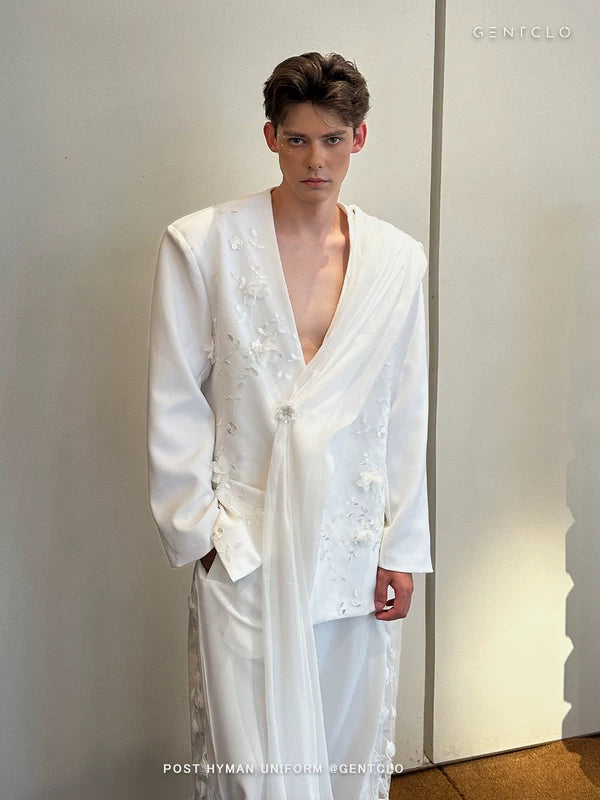 Mesh Floral Loose-Fit Suit Jacket and Pants 2