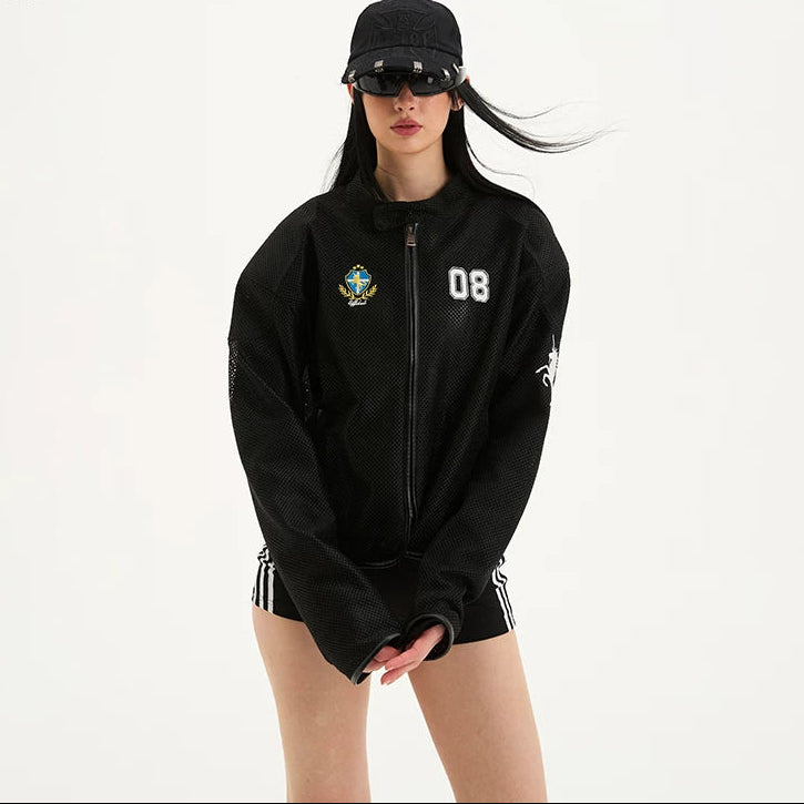 Mesh Motorcycle Jacket with Horse Embroidery 2