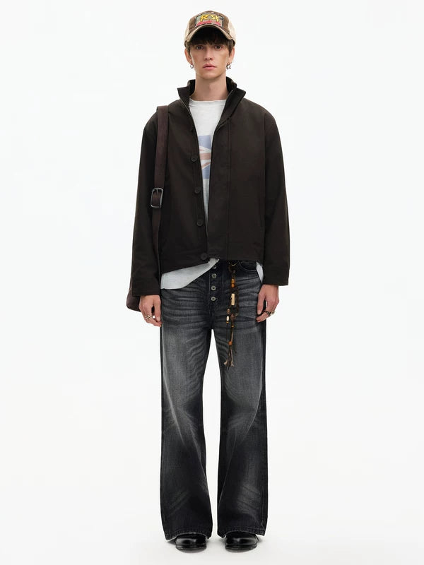 Military Style Stand Collar Work Jacket 5