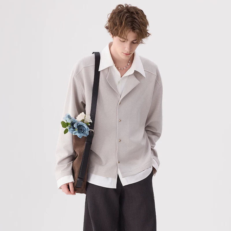 6042737064286,6042737064287,6042737064288,6042737064289, Minimalist Faux Two-Piece Knit Shirt