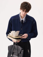 Minimalist Faux Two-Piece Stand Collar Shirt 3