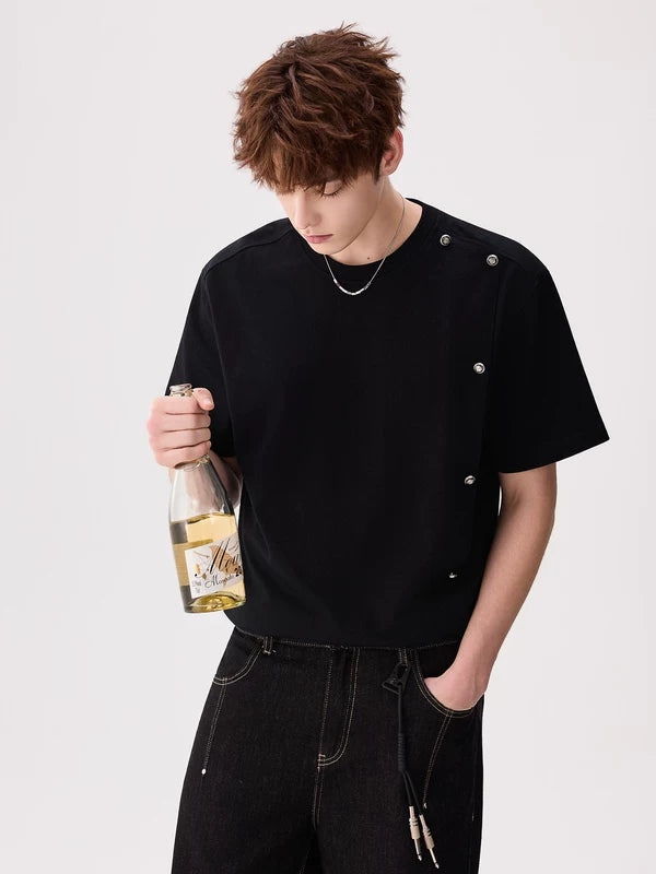 Minimalist Snap-Detail Short-Sleeve T-Shirt 3