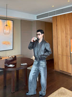 Minimalist Stand-Collar Faux Leather Bomber Jacket 5