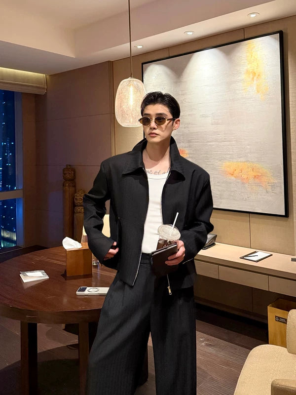 Minimalist Textured Suit Jacket and Pants Set 2