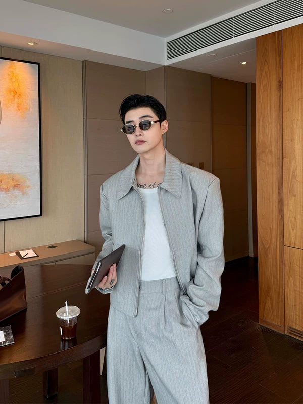 Minimalist Textured Suit Jacket and Pants Set 3