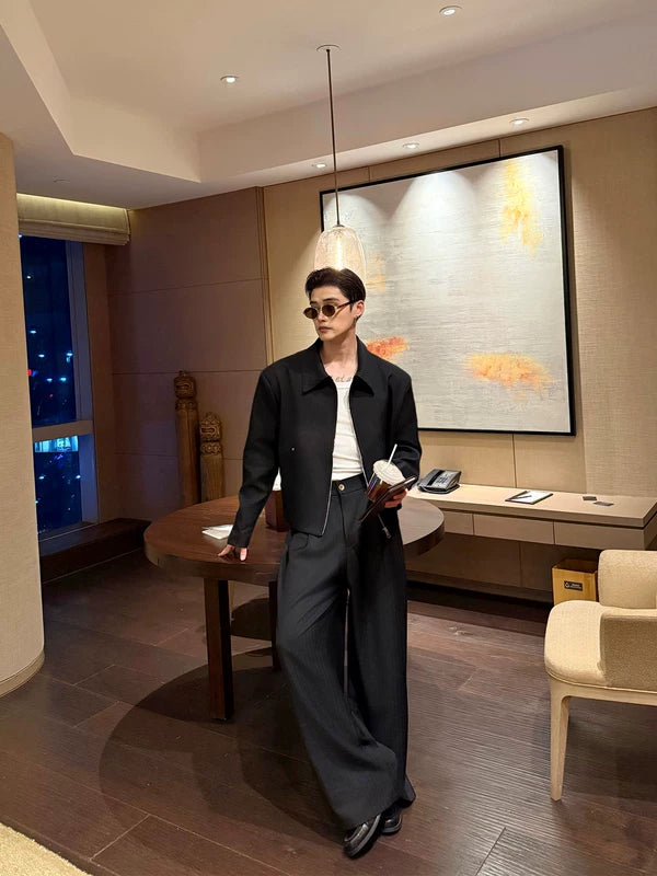 Minimalist Textured Suit Jacket and Pants Set 4