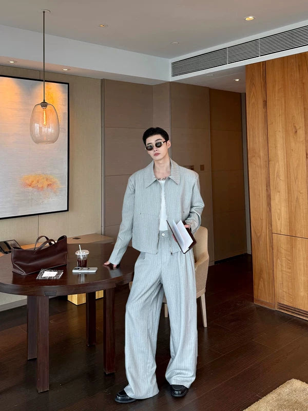 Minimalist Textured Suit Jacket and Pants Set 5