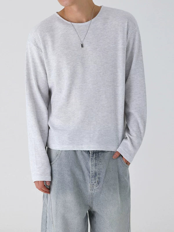 Minimalist Waffle Knit Long Sleeve T-Shirt 3
