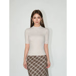 6011001944876,6011001944877,6011001944878, Mock Neck Short Sleeve Slim Fit Top