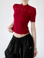 Mock Neck Slim Fit Letter T-Shirt 4