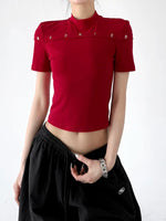 Mock Neck Slim Fit Letter T-Shirt 5