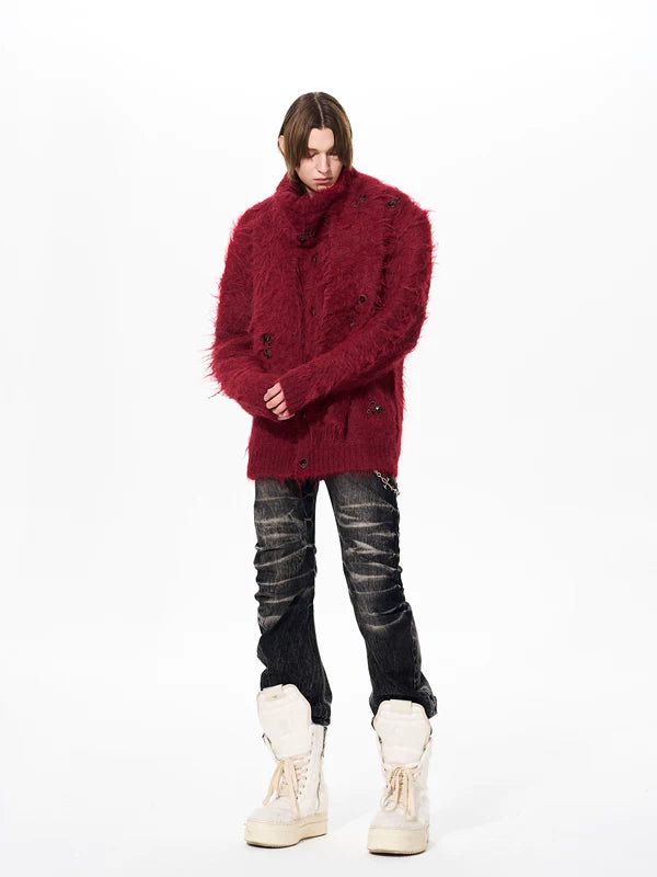 Mohair Knit Button Cardigan with Scarf 3