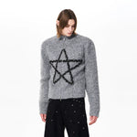 Mohair Zip Cardigan Sweater with Star 3