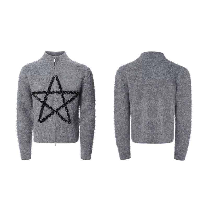 1627207:28334,6012035465427,1627207:28334,6012035465426,1627207:28334,6012035465429,1627207:28334,6012035465428,6012035465427,6012035465426,6012035465429,6012035465428, Mohair Zip Cardigan Sweater with Star