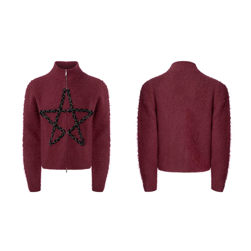 1627207:28326,6012035465433,1627207:28326,6012035465430,1627207:28326,6012035465432,1627207:28326,6012035465431,6012035465433,6012035465430,6012035465432,6012035465431, Mohair Zip Cardigan Sweater with Star