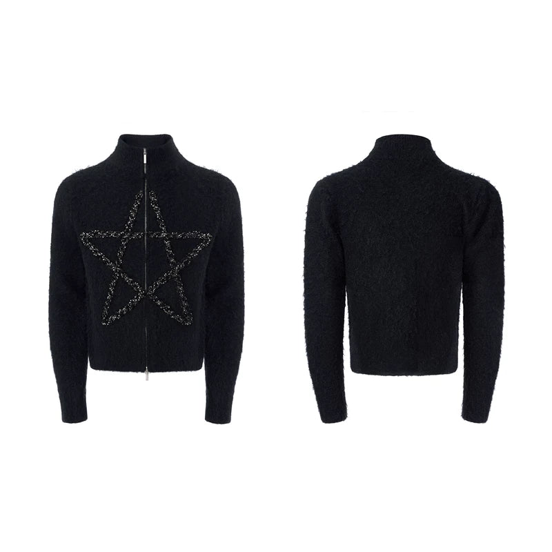 1627207:28341,6012035465434,1627207:28341,6012035465436,1627207:28341,6012035465435,1627207:28341,6012035465437,6012035465434,6012035465436,6012035465435,6012035465437, Mohair Zip Cardigan Sweater with Star