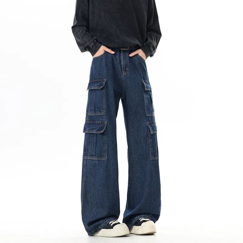 Multi-Pocket Wide-Leg Cargo Denim Pants 4