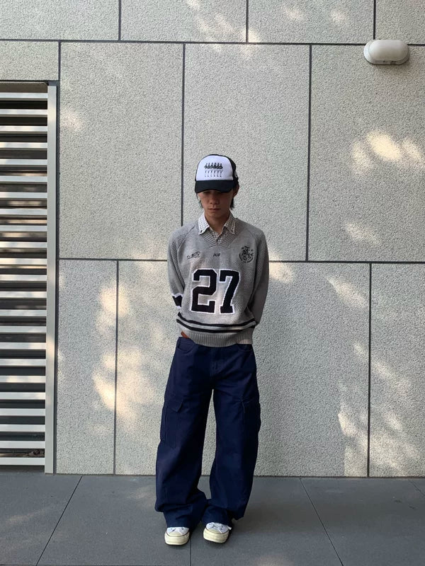 Number 27 V-Neck Knit Pullover Sweater 2