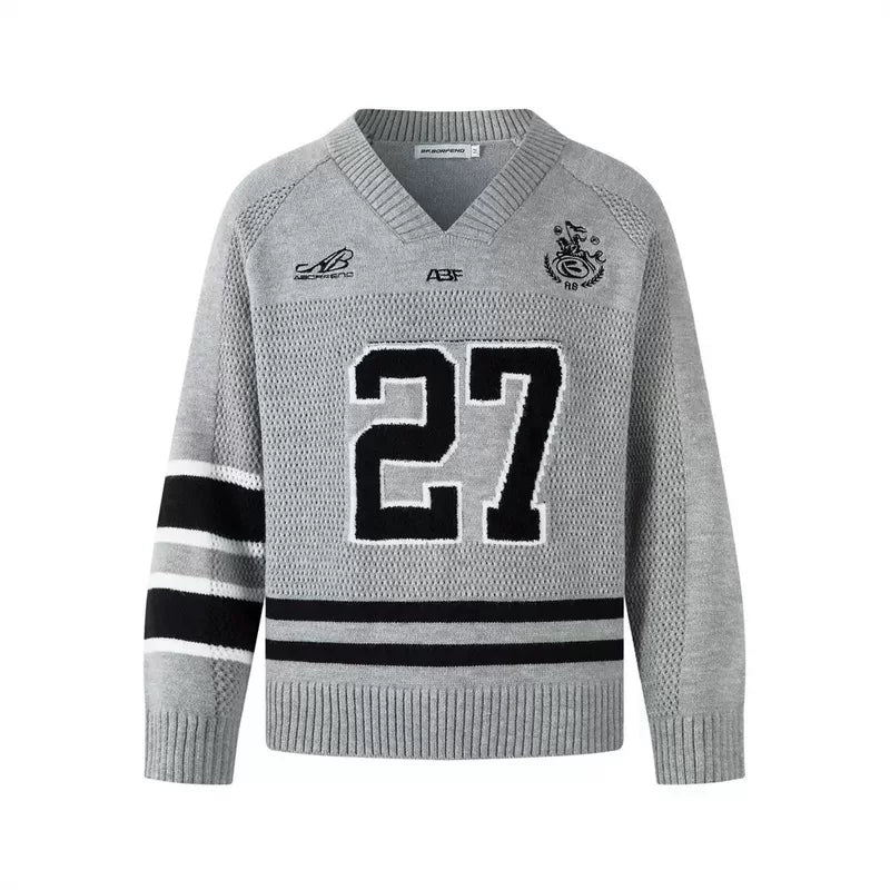 Number 27 V-Neck Knit Pullover Sweater 5