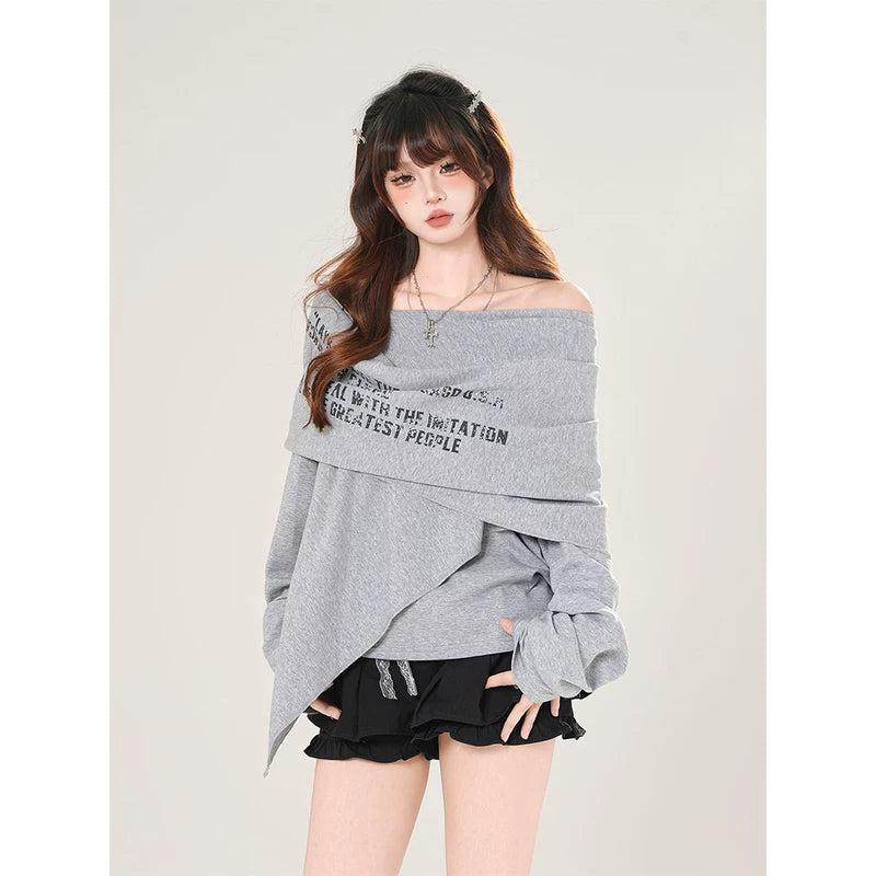 Off-Shoulder Asymmetrical Hem Pullover Sweatshirt 3