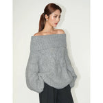 Off-Shoulder Cable Knit Pullover Sweater 2