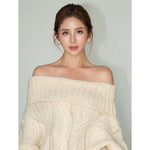 Off-Shoulder Cable Knit Pullover Sweater 3