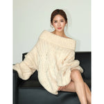 Off-Shoulder Cable Knit Pullover Sweater 5