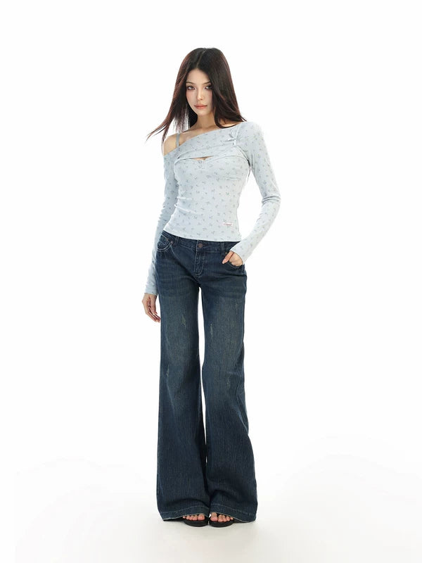 Off-Shoulder Cutout Floral Long Sleeve Top 3