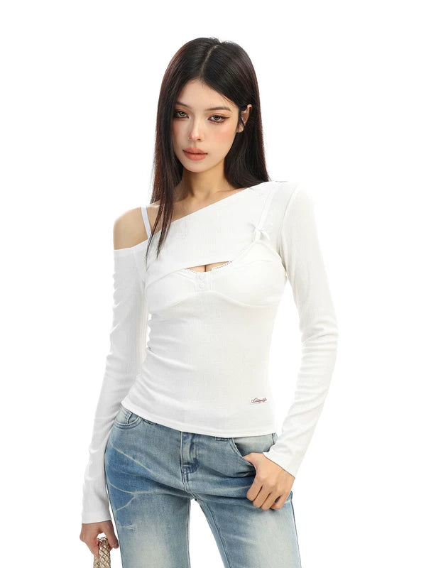 6029677396231,6029677396232,6029677396233, Off-Shoulder Cutout Floral Long Sleeve Top