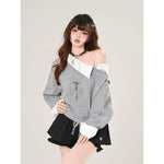 Off-Shoulder Faux Two-Piece Knit Pullover 3