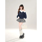 Off-Shoulder Faux Two-Piece Knit Pullover 4