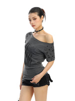 Off-Shoulder Flag Print Short Sleeve Top 2