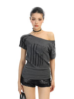 Off-Shoulder Flag Print Short Sleeve Top 4
