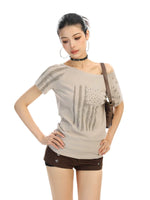 Off-Shoulder Flag Print Short Sleeve Top 5